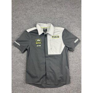Ski-Doo Shirt Mens Medium Gray Two Tone Short Sleeve Work Button Up BRP Rotax